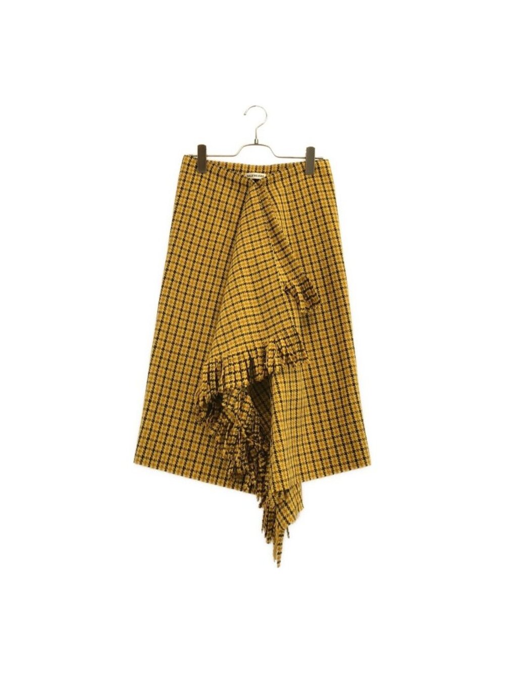 Balenciaga Wool Blend Check Fringe Skirt Yellow Gray 32
